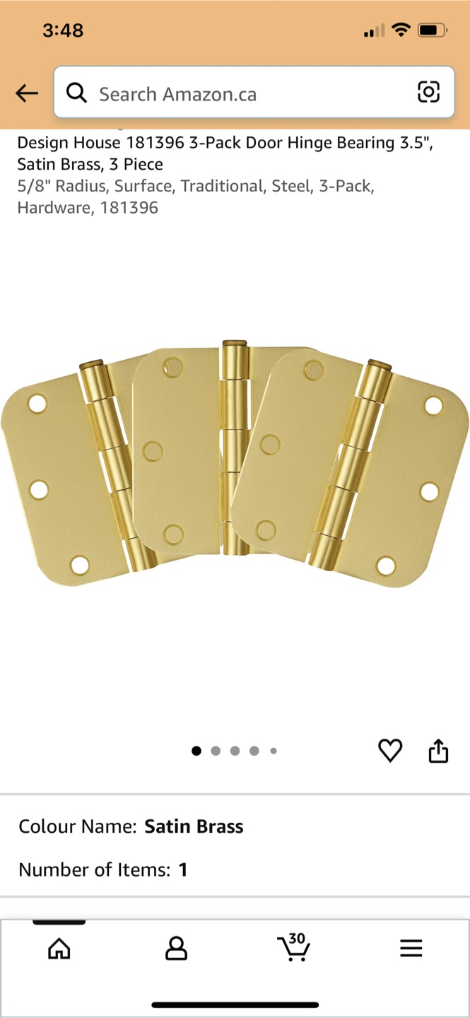 Design House 181396 Satin Brass Door Hinges 3-Pack