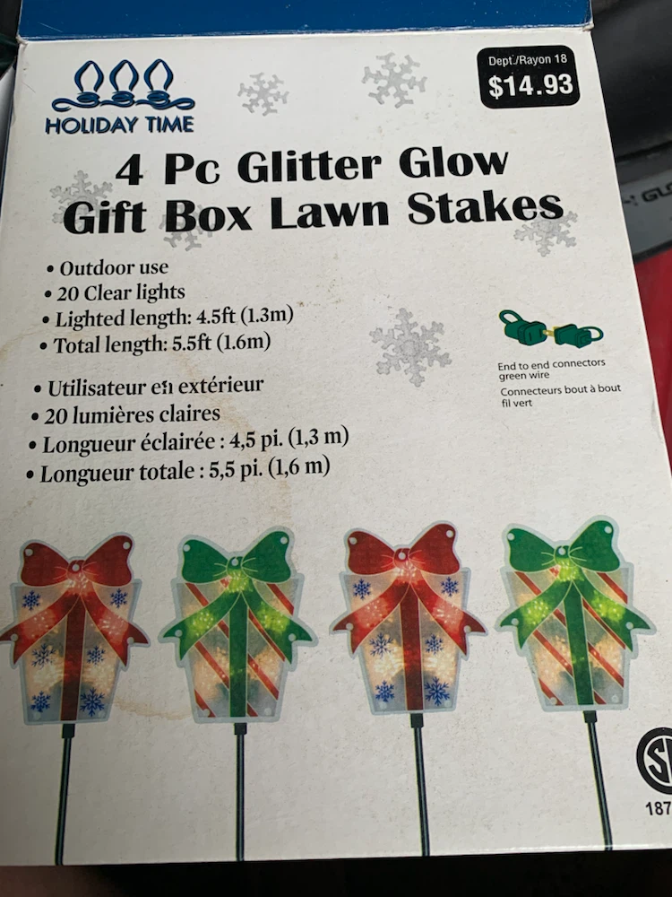 Holiday Time 4 Pc Glitter Glow Gift Box Lawn Stakes