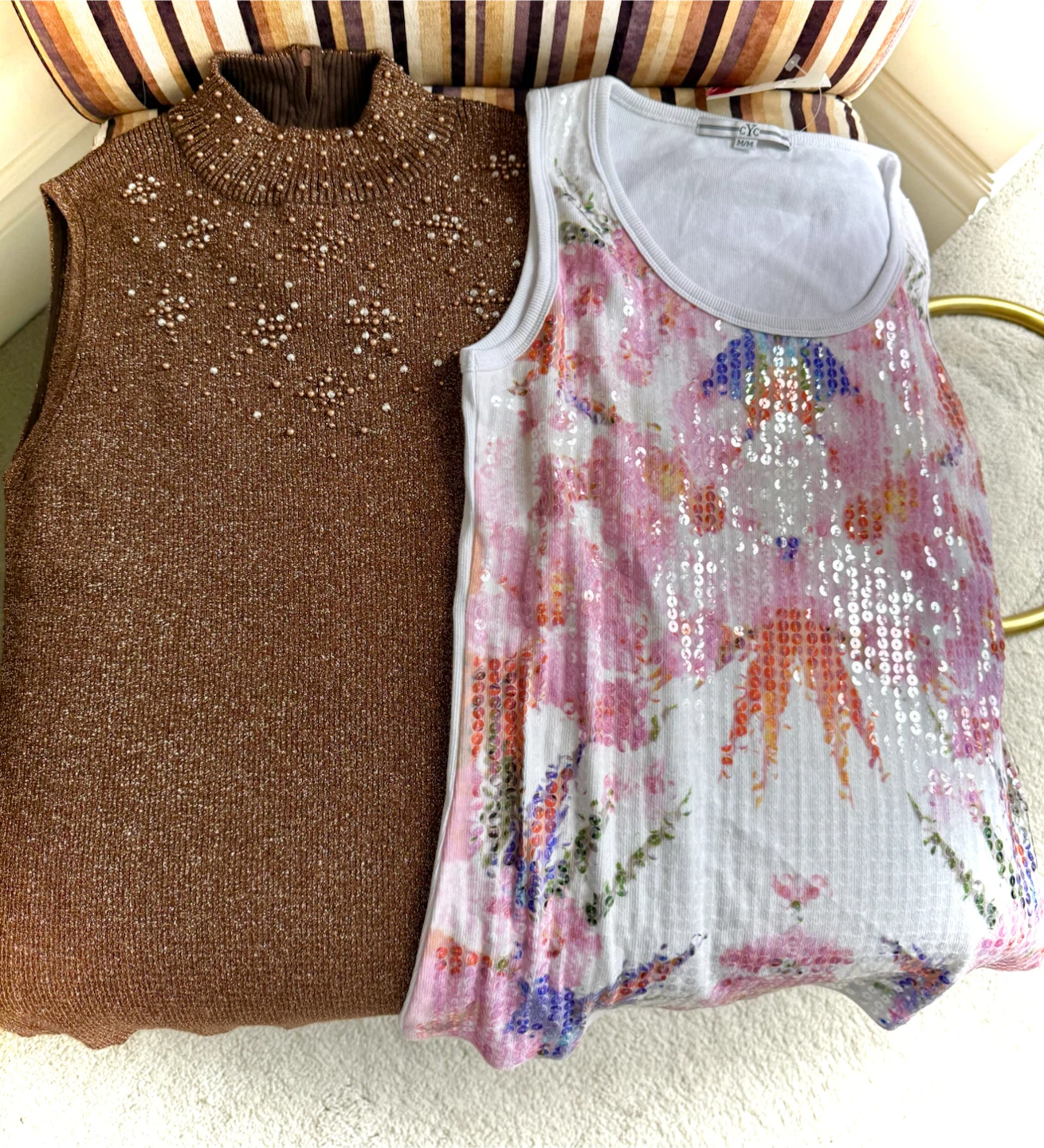 Talbots petites gold top& Floral Sequin Tank Top