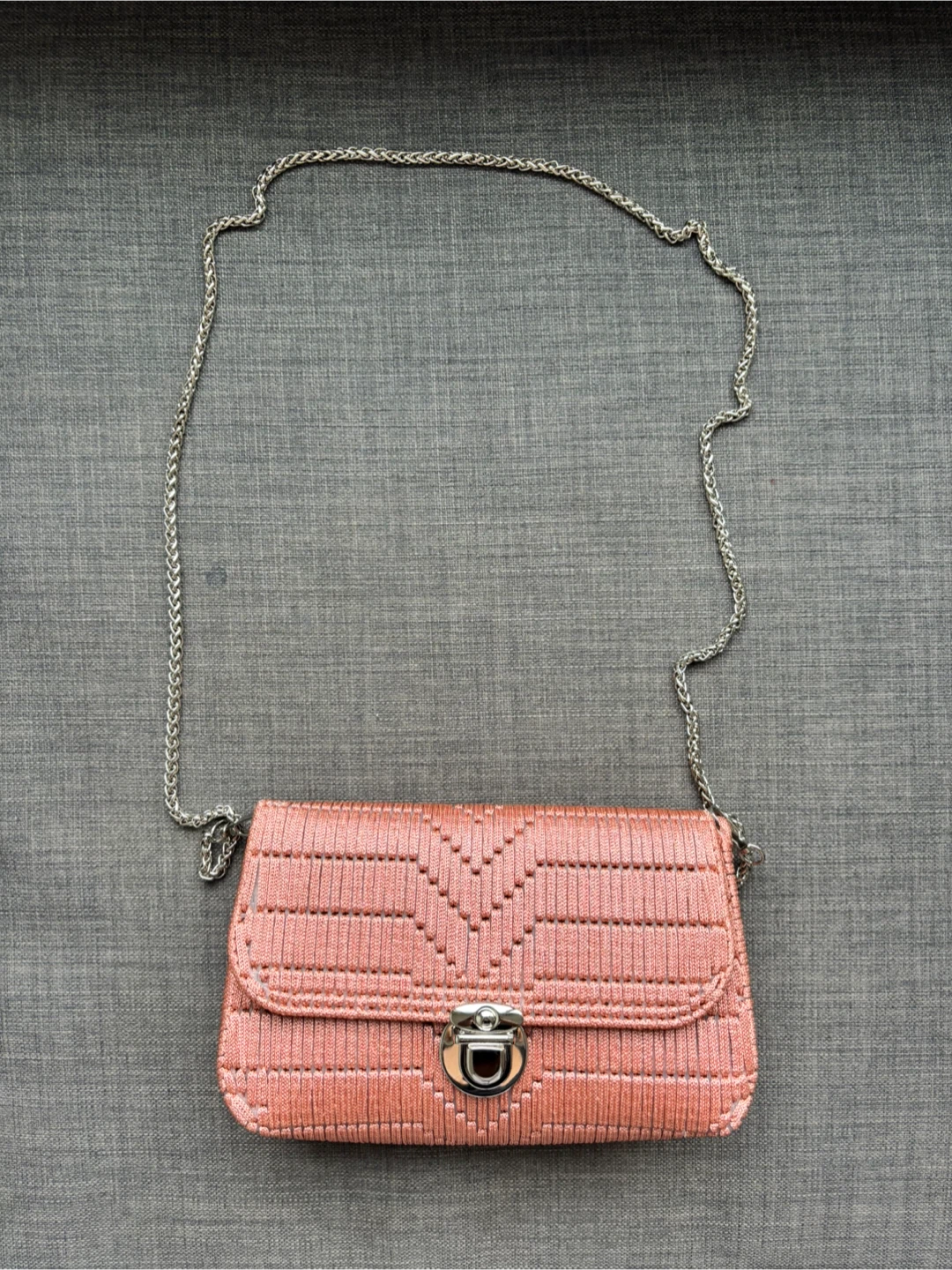 Rose gold woven crossbody bag
