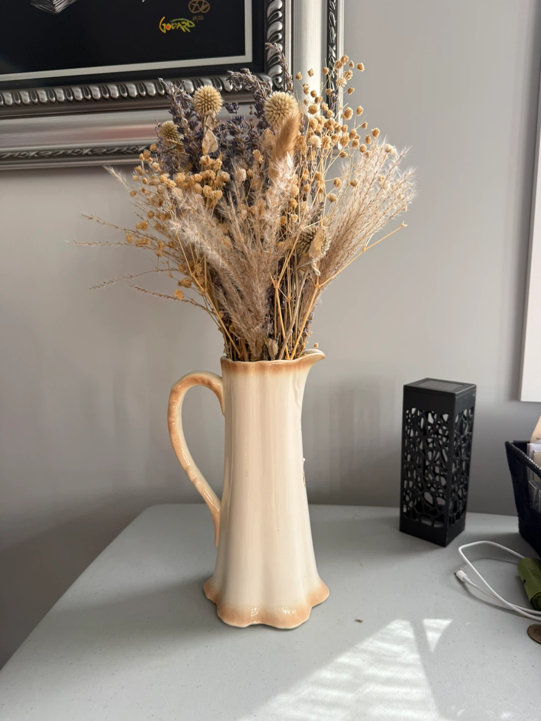 Vintage Ceramic Pitcher Vase with Dried Lavender - photo 3