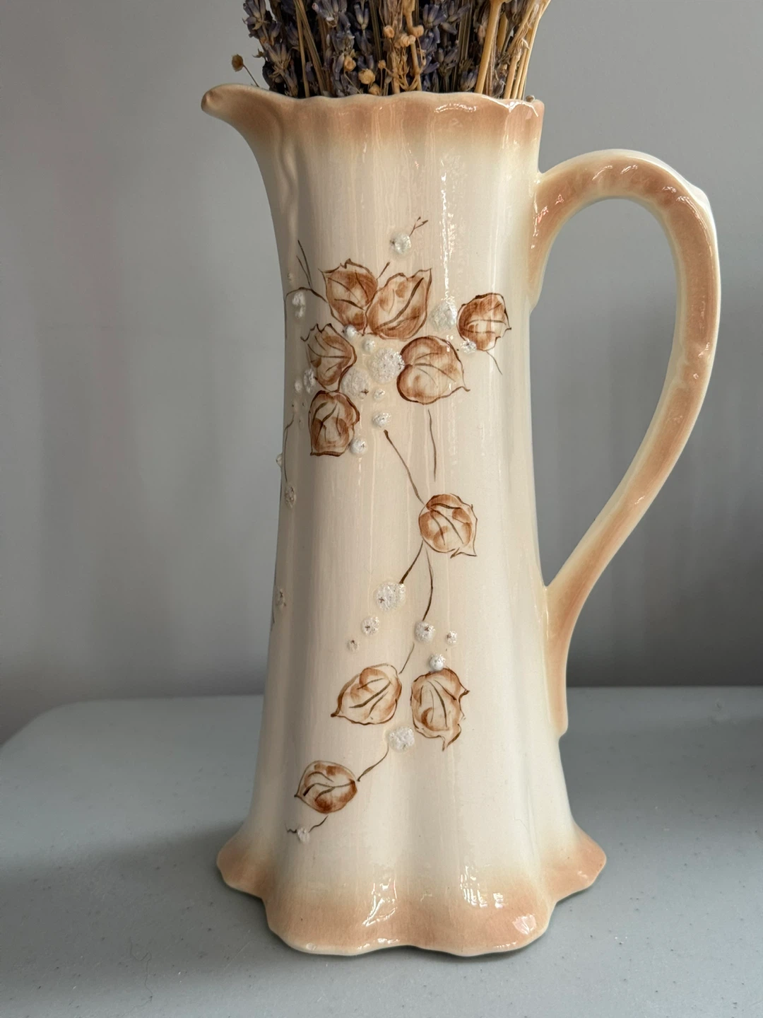 Vintage Ceramic Pitcher Vase with Dried Lavender - photo 5
