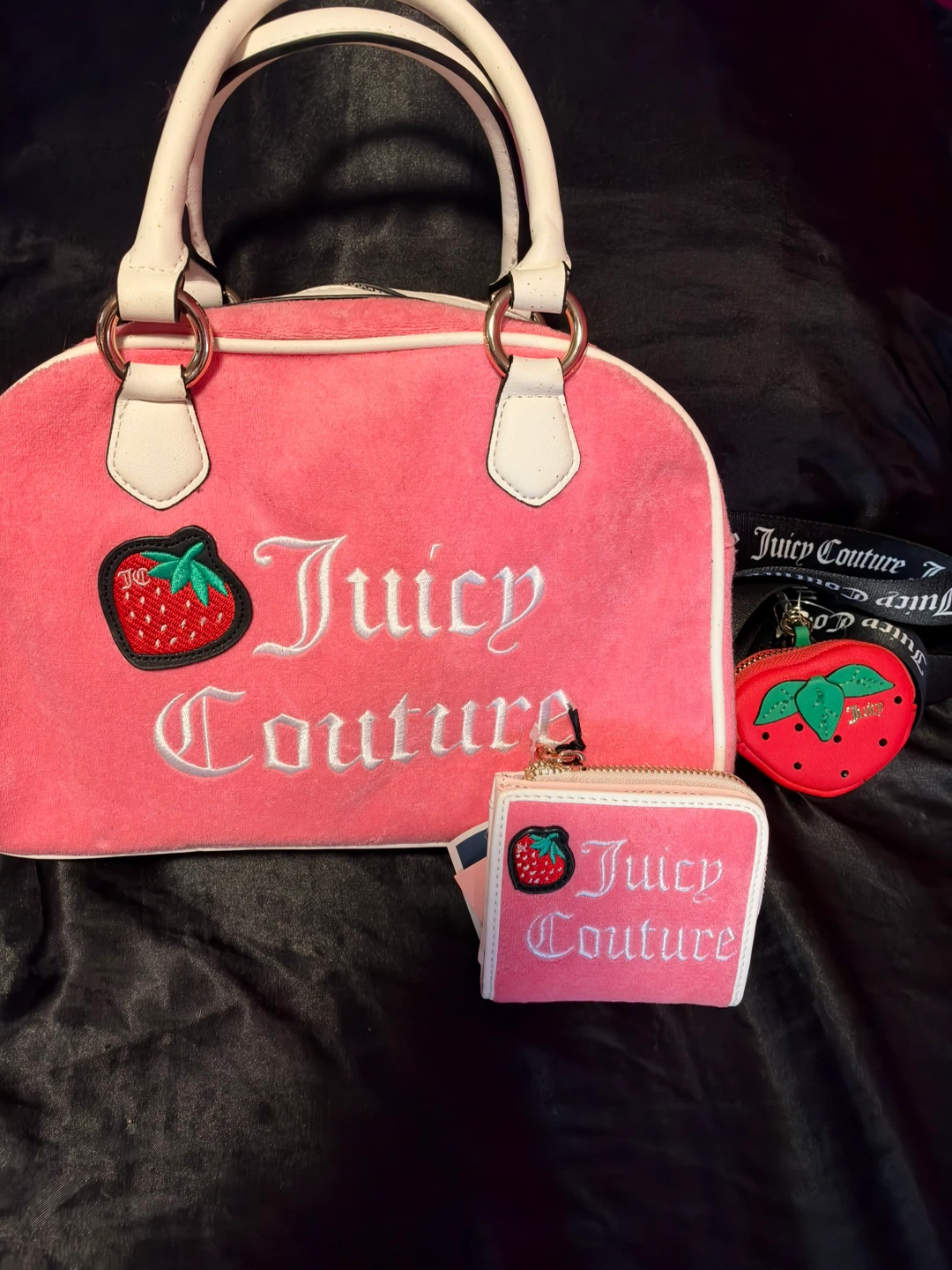 Juicy Couture Pink Velour Handbag and Wallet Set