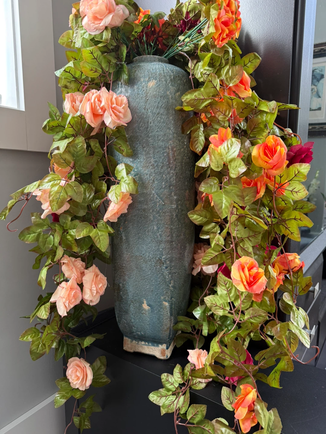Artificial Floral Arrangement with Ceramic Crackle Teal Vase - photo 5