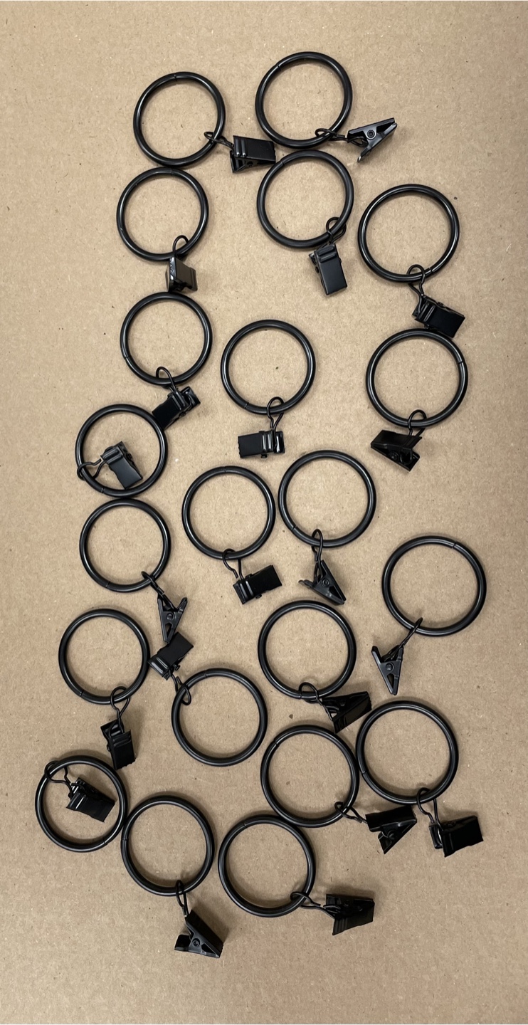 Set of 20 Matte Black Curtain Rings with Clips