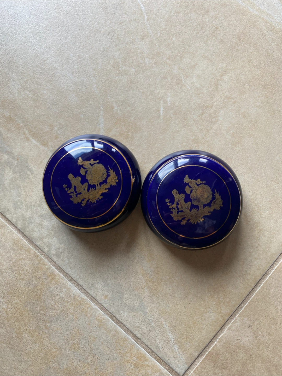 Two Vintage Cobalt Blue Trinket Boxes