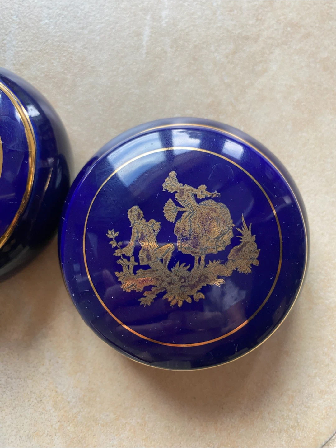 Two Vintage Cobalt Blue Trinket Boxes - photo 2