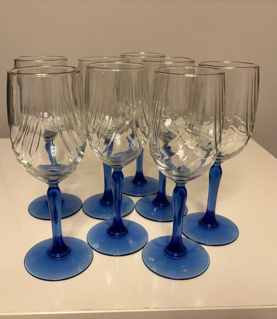 Set of 8 Vintage Lenox Wine Glasses with Gold Rim