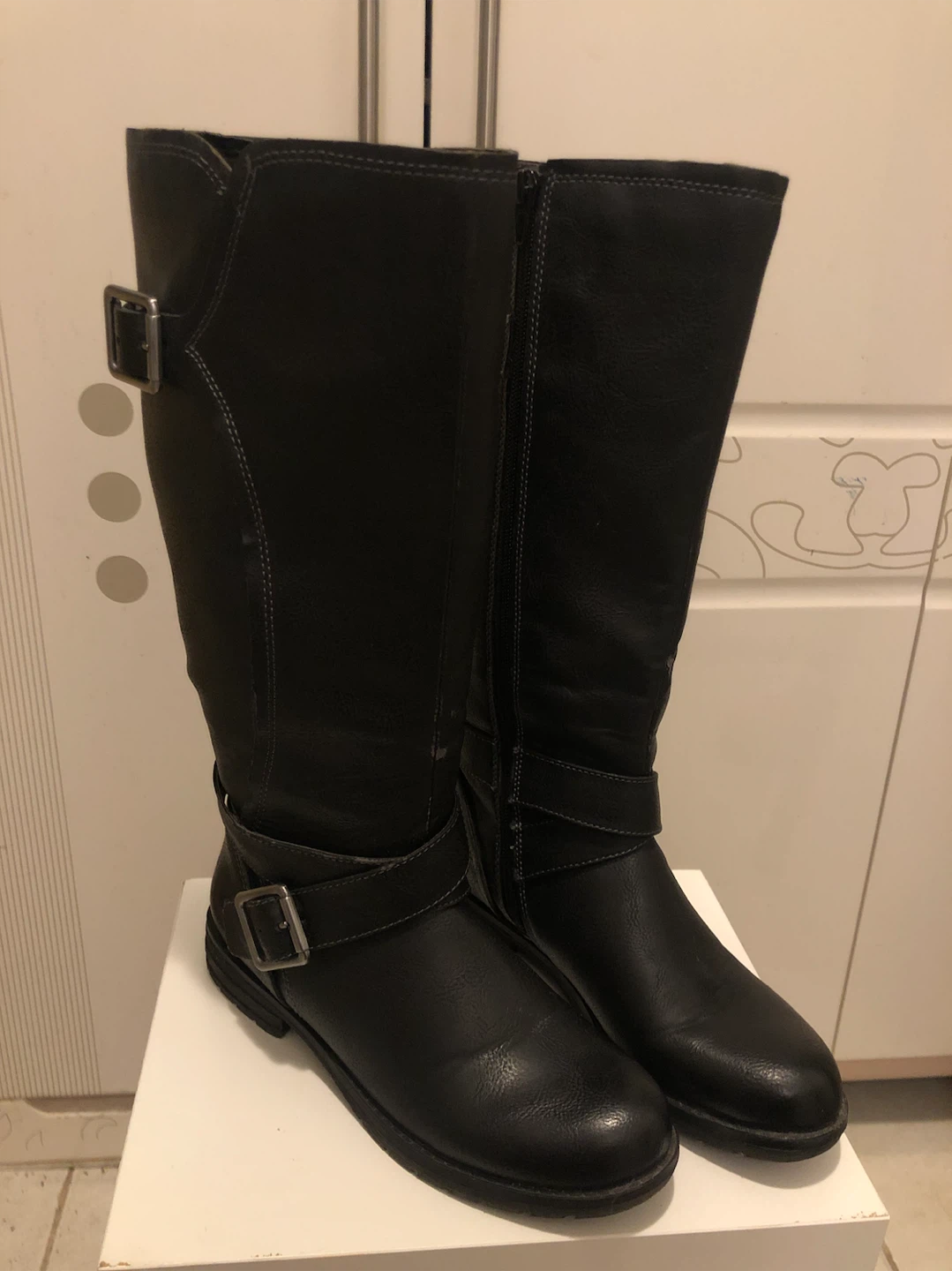 Black Knee-High Buckle Boots