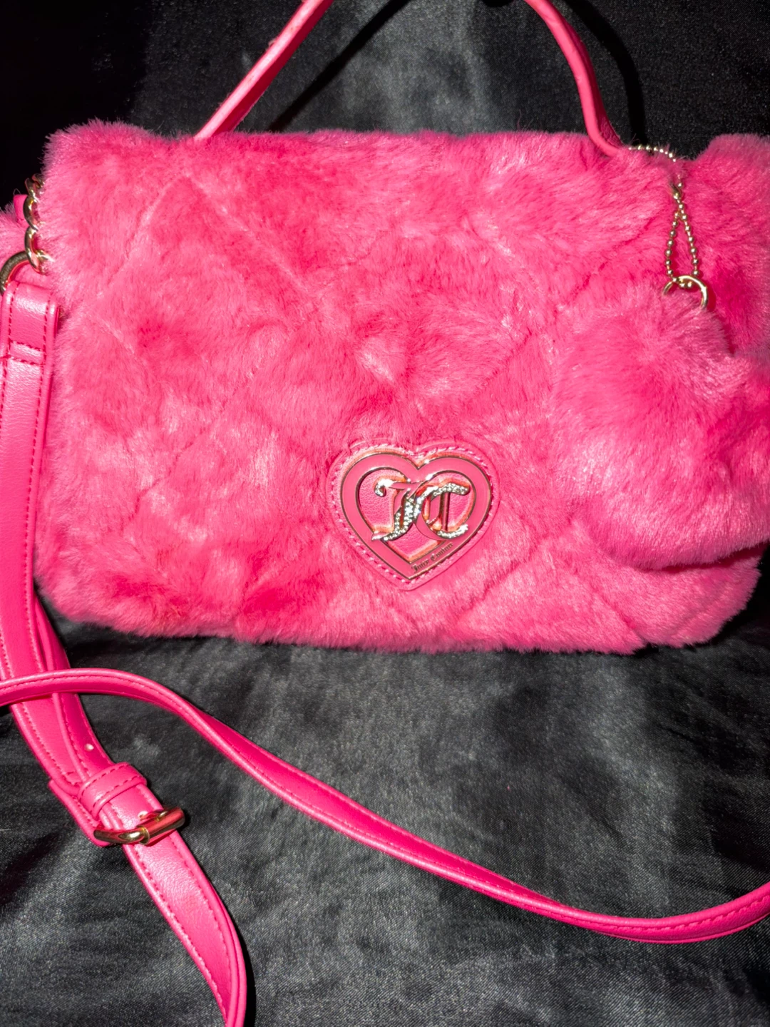 Juicy Couture Hot Pink Faux Fur Heart Handbag