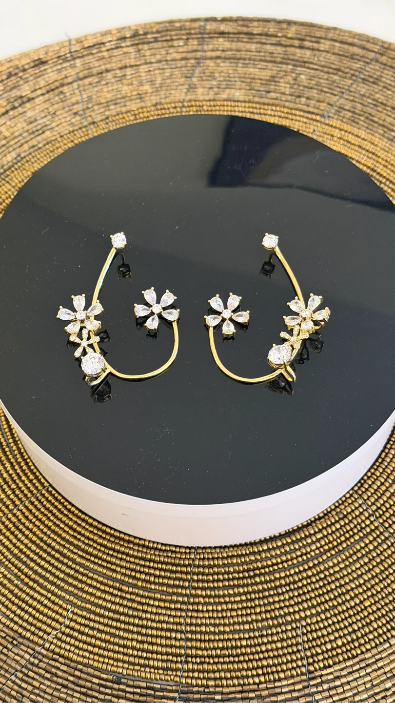 Gold-Tone Flower cubic zirconia Ear Cuffs