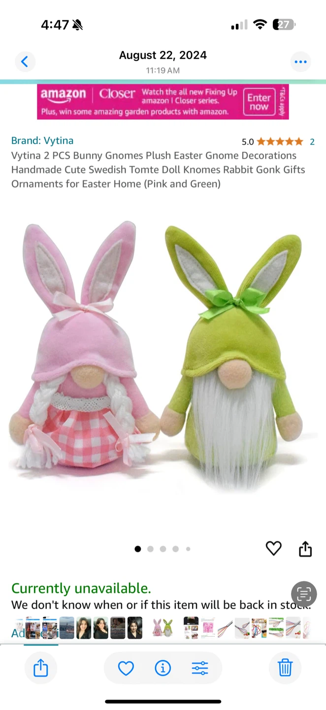 Vytina Bunny Gnomes Plush Decorations, brand new
