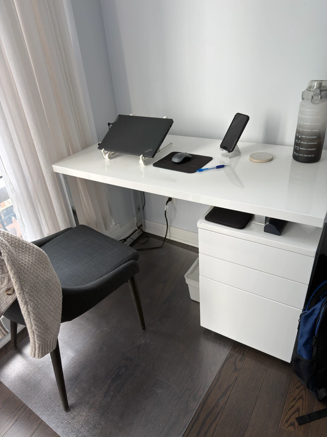 White Office Desk with Built-in Drawer Unit
