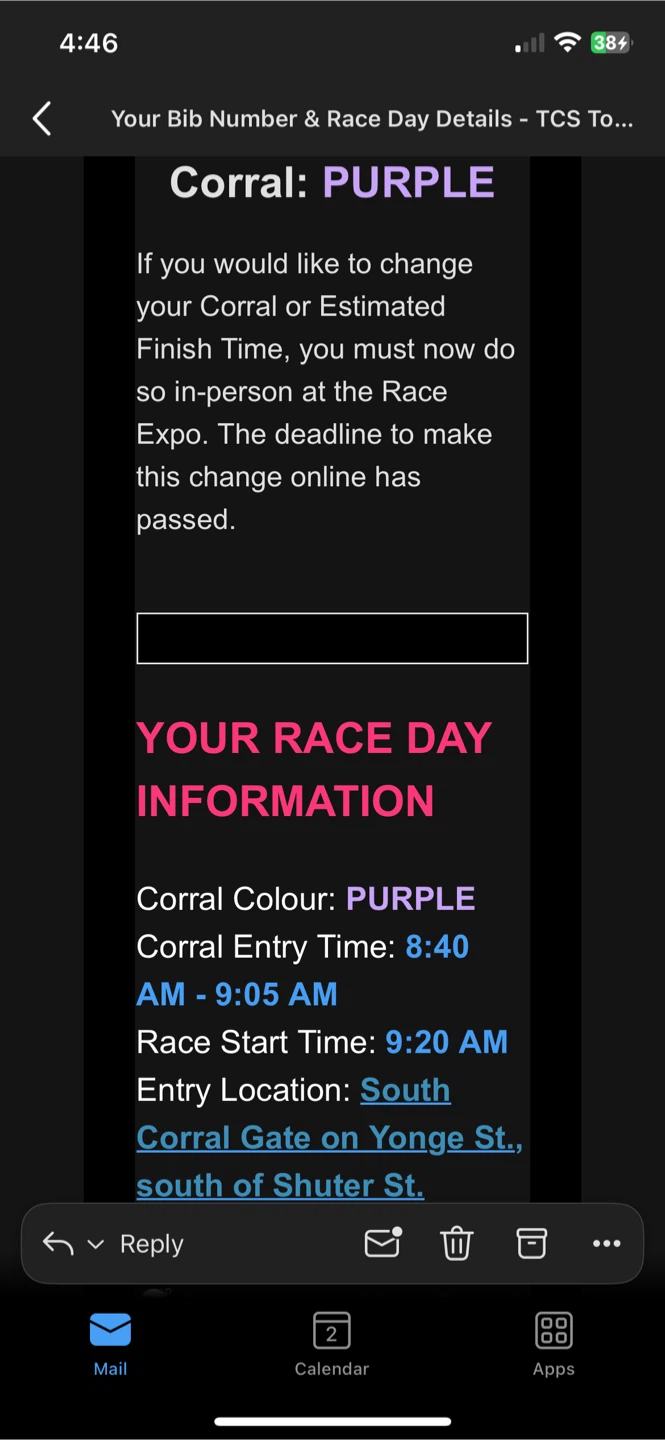 TCS Toronto Waterfront Marathon Race Bib Details
