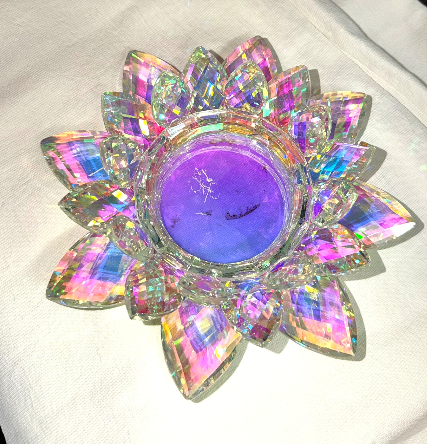 Iridescent Crystal Lotus Candle Holder
