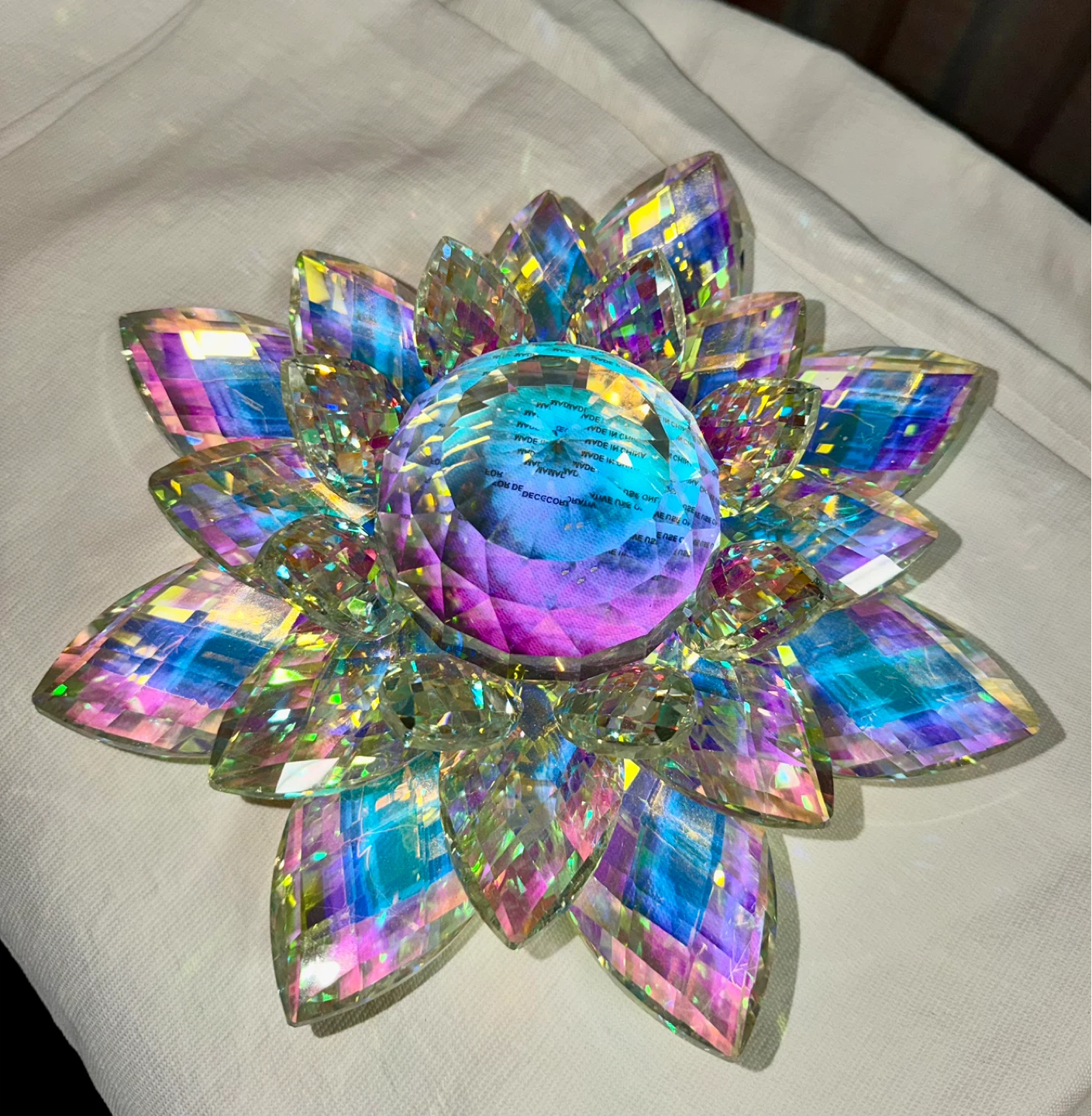 Iridescent Crystal Lotus Flower Figurine