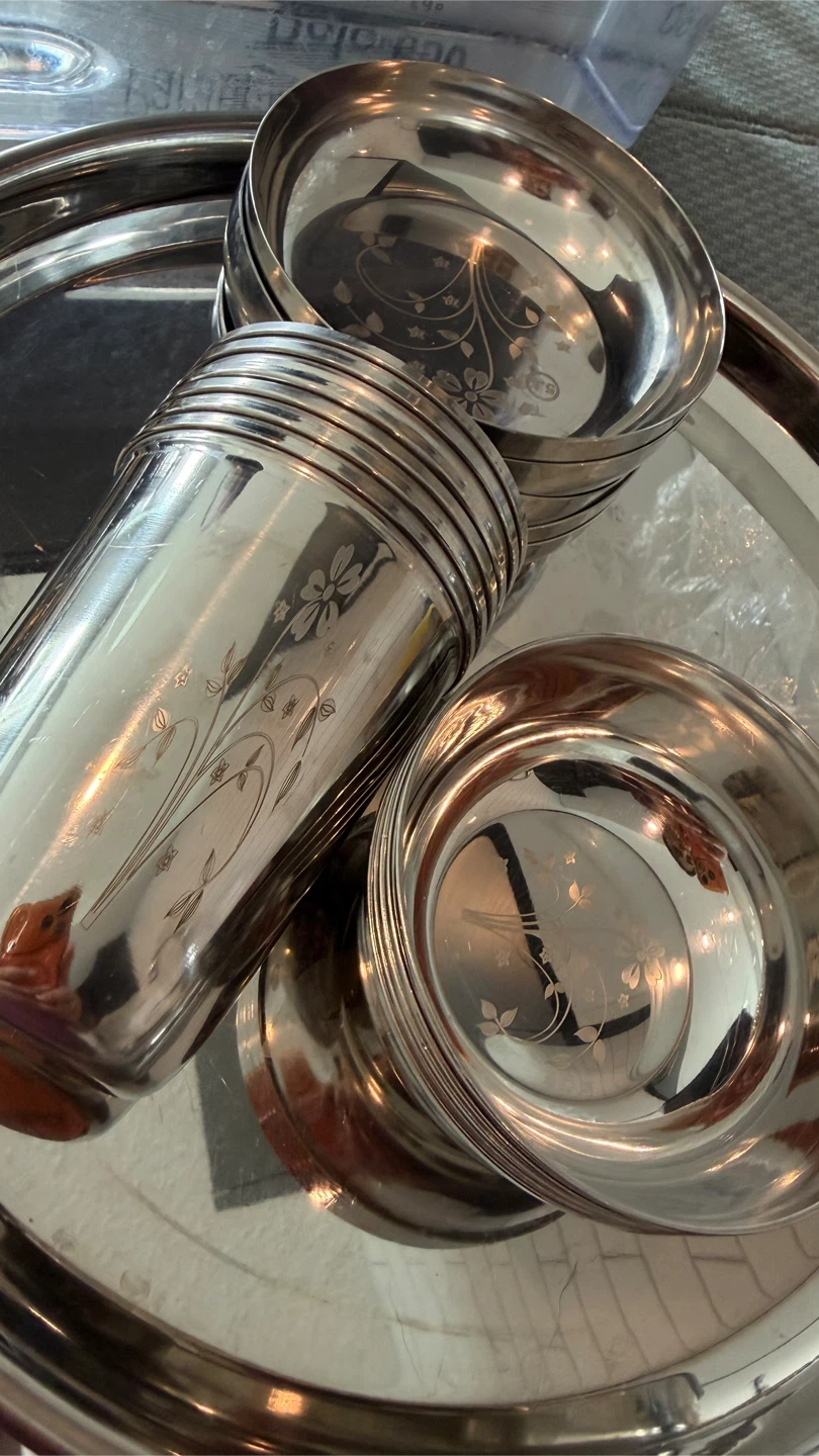 5 stainless steel thali / plate dinner set