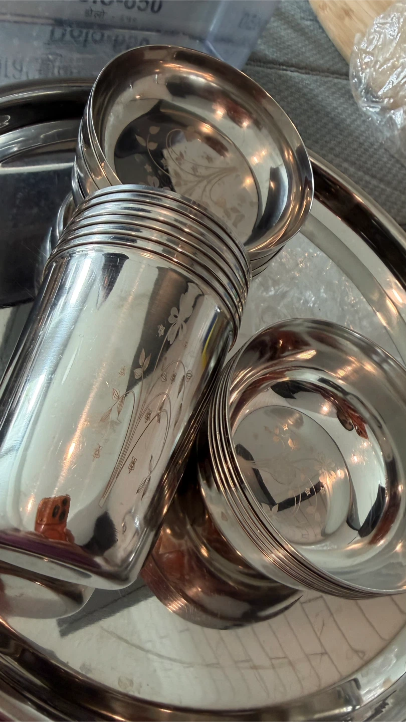 5 stainless steel thali / plate dinner set - photo 2