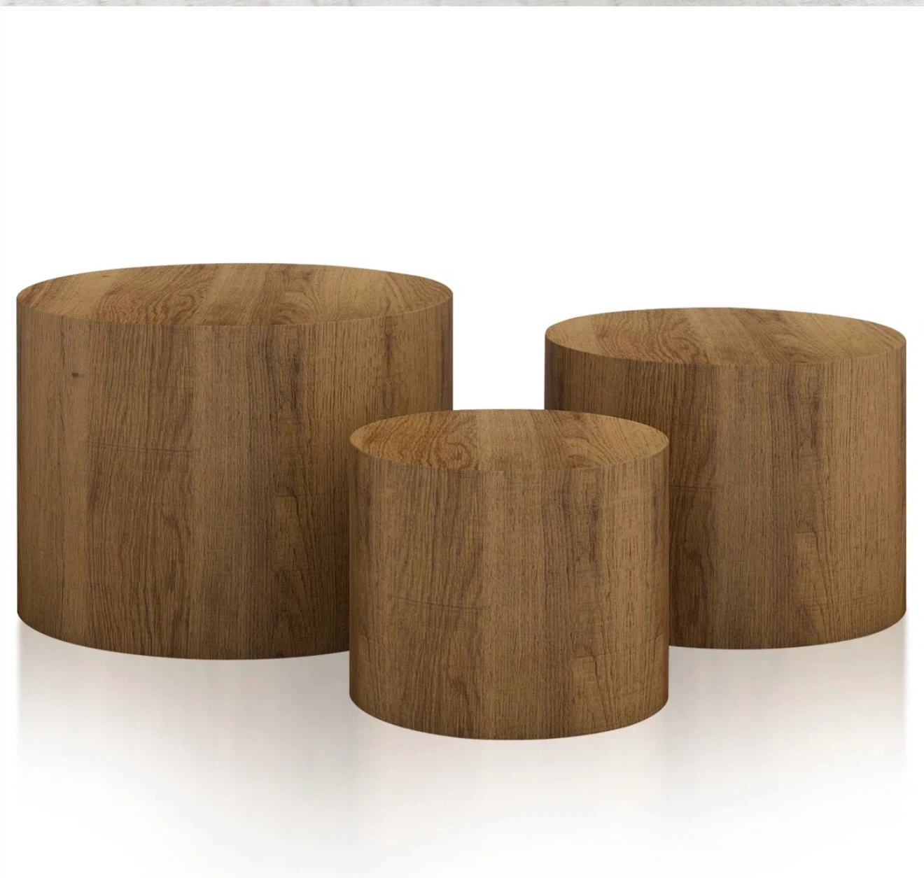 Set of 3 Wood Grain Cylinder Coffee Tables - photo 2