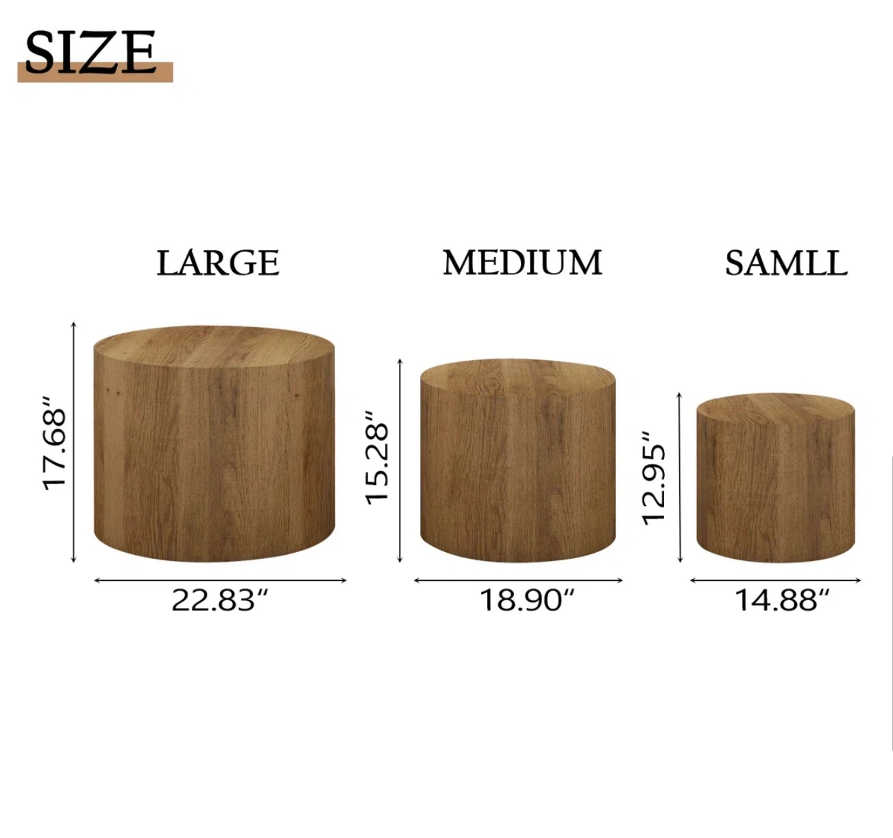 Set of 3 Wood Grain Cylinder Coffee Tables - photo 3
