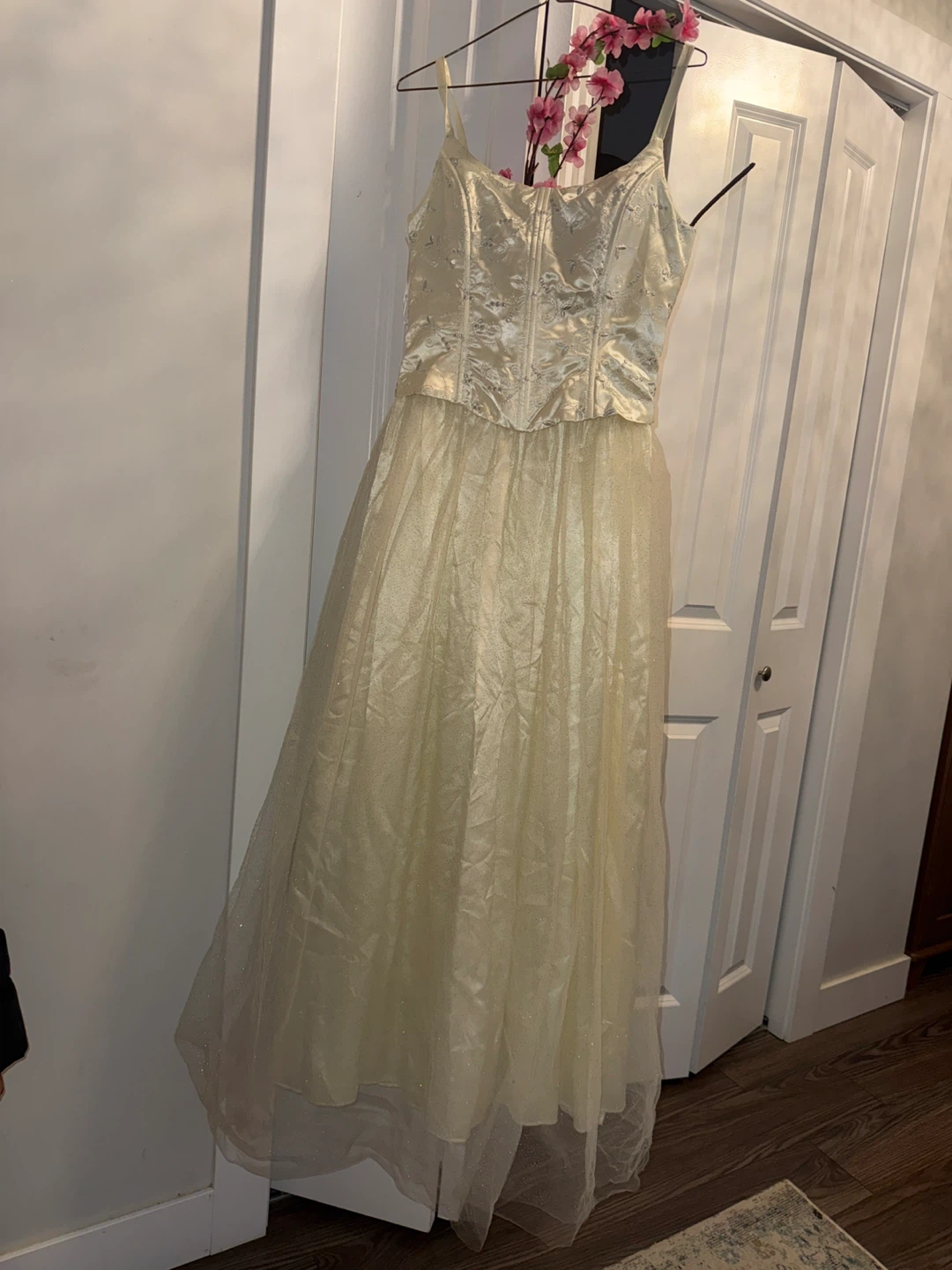 Cream formal dress with glitter tulle