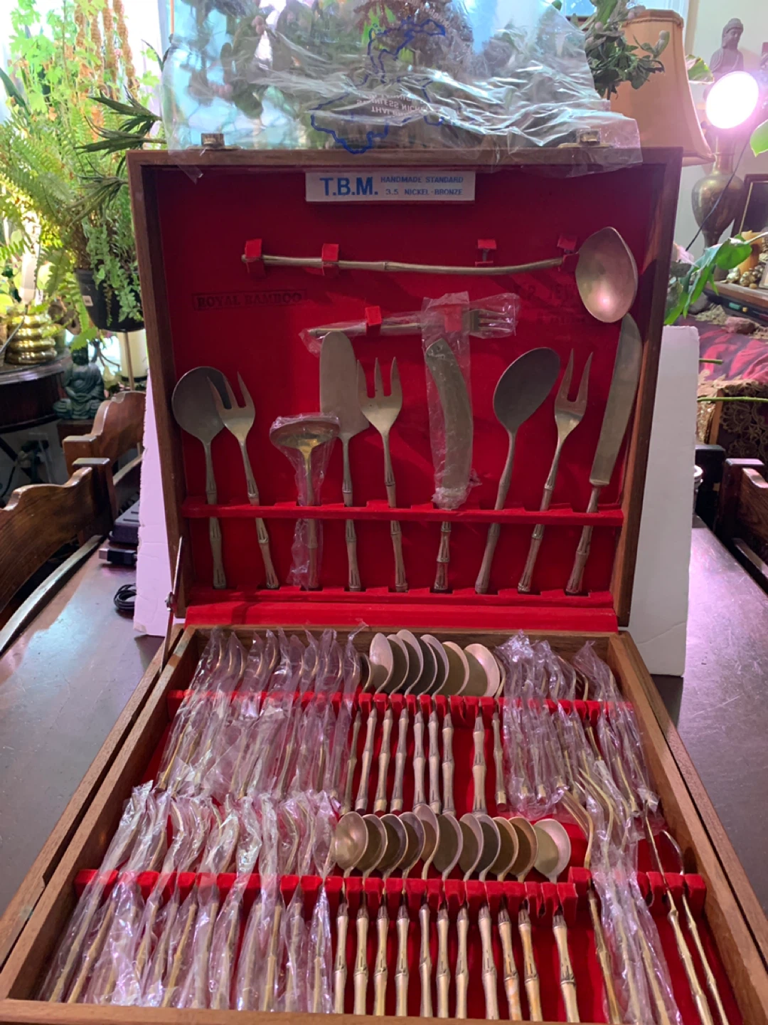VINTAGE T.B.M. Royal Bamboo Nickel Bronze Flatware Set.