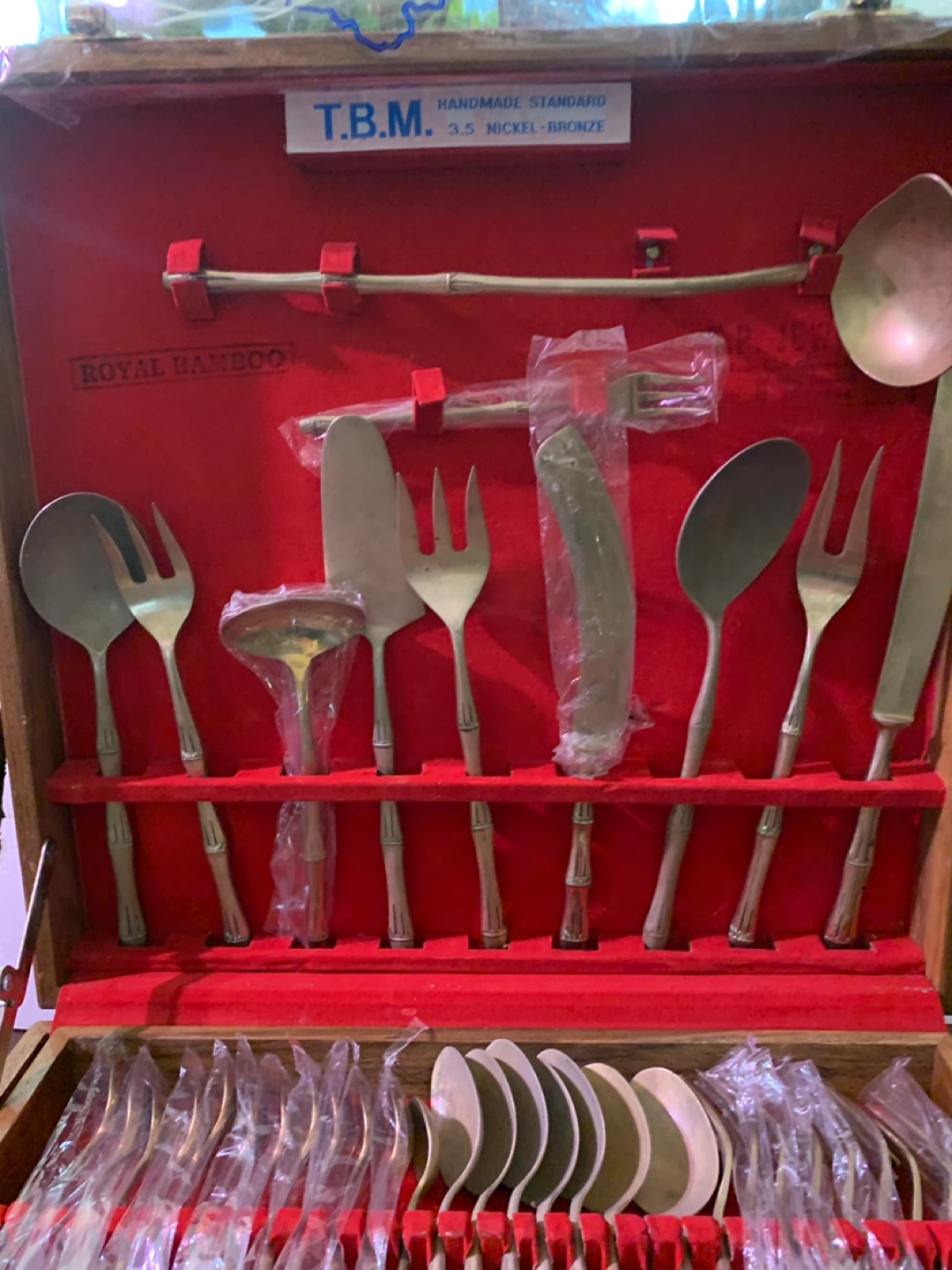 VINTAGE T.B.M. Royal Bamboo Nickel Bronze Flatware Set. - photo 4