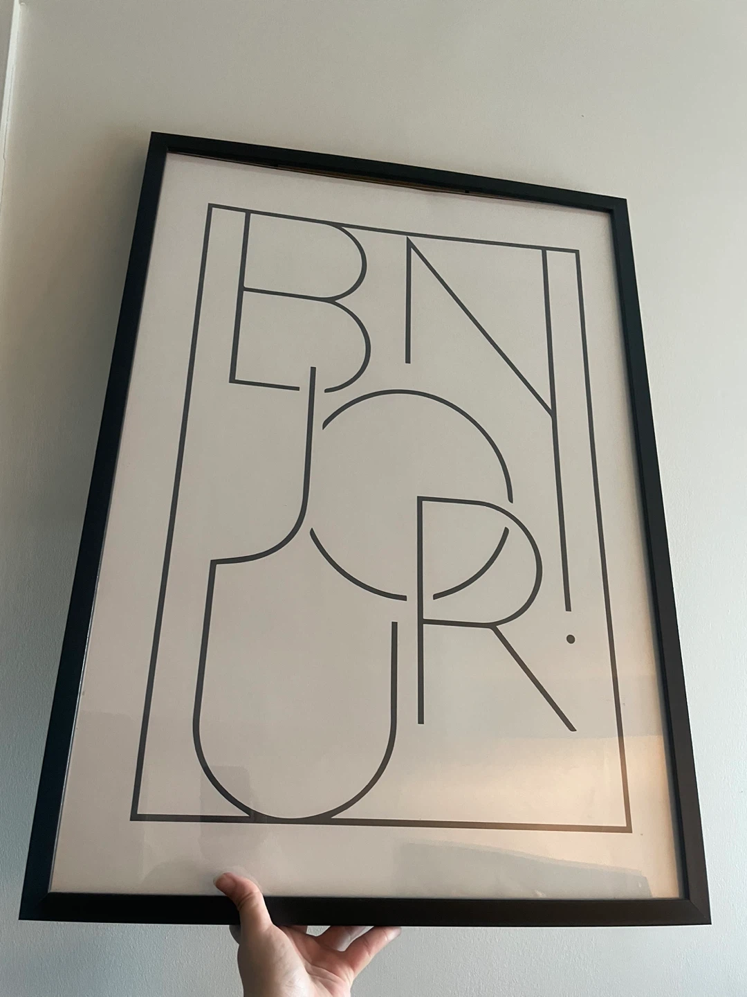 Large ‘Bonjour’ Wall Art in Black Frame
