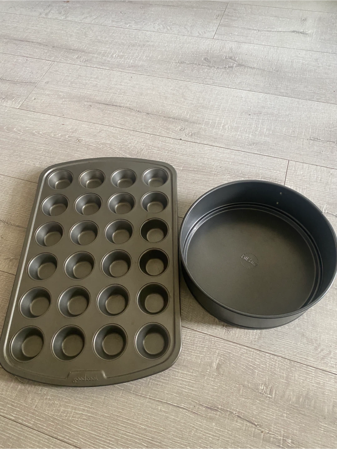 GoodCook mini muffin tin and Pillsbury round cake pan
