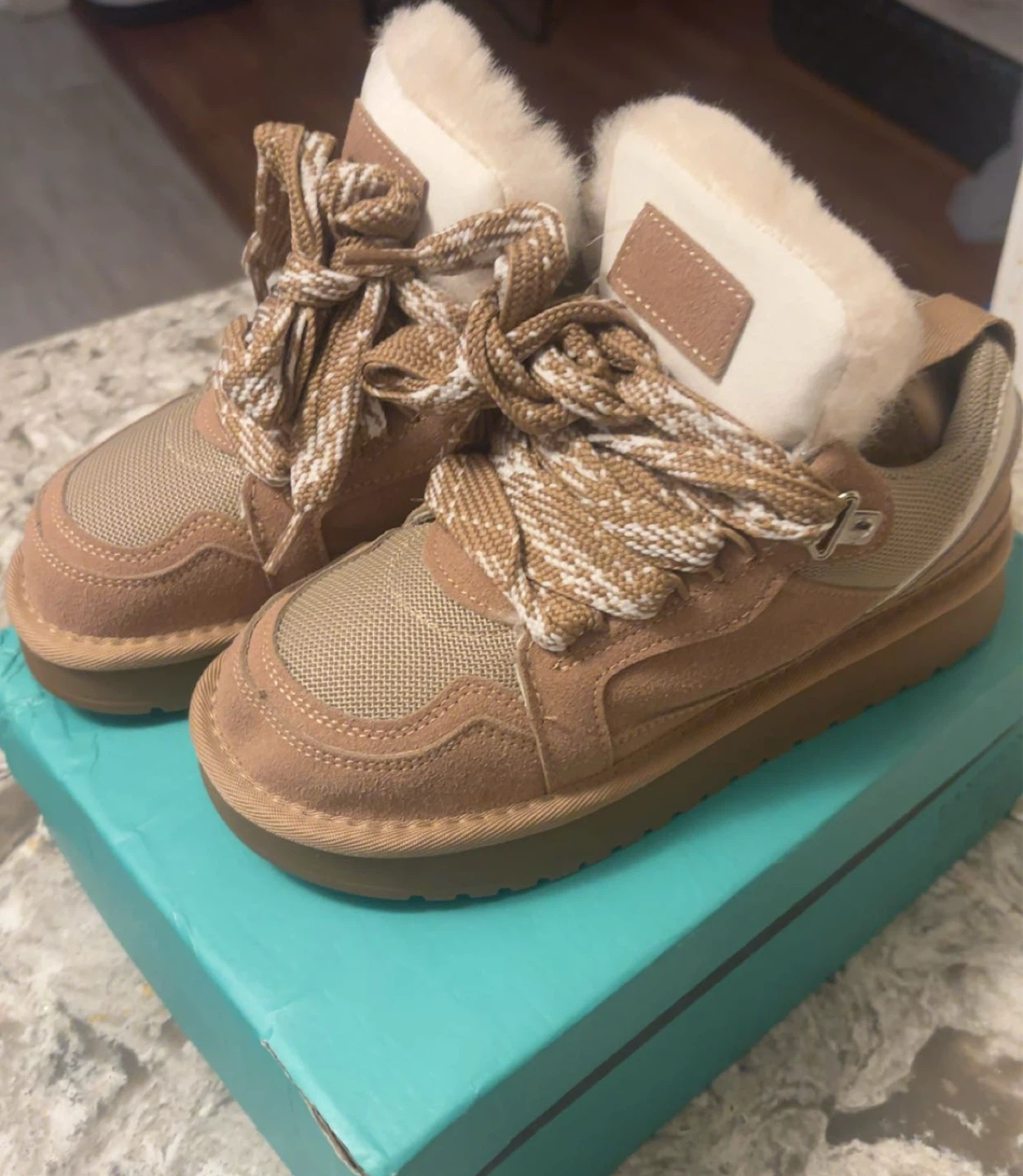 Tan Faux Fur Lined Sneakers Size 36