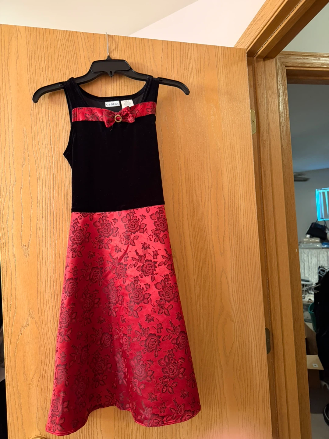 George Girls Black and Red Rose Dress