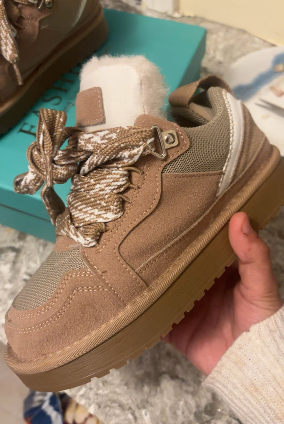 Tan Faux Fur Lined Sneakers Size 36 - photo 3