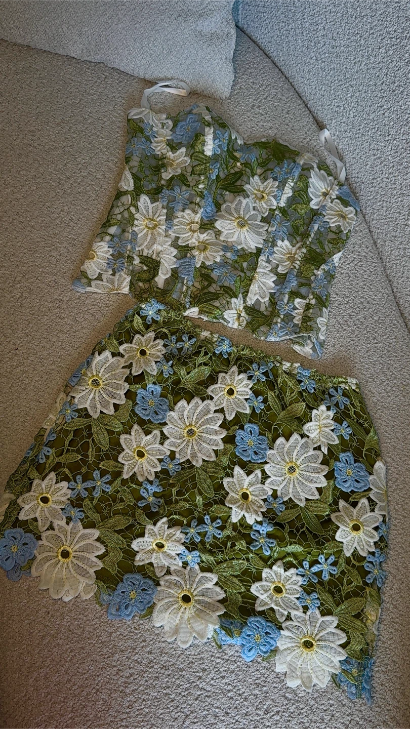 Floral Lace Corset Top and Skirt Set