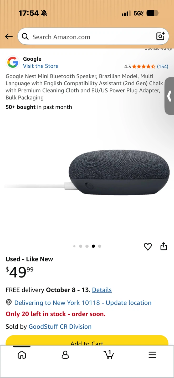 Google Nest Mini 2nd Gen Smart Speaker - photo 3