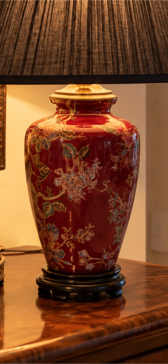 Red Chinoiserie Ceramic Table Lamp - photo 2