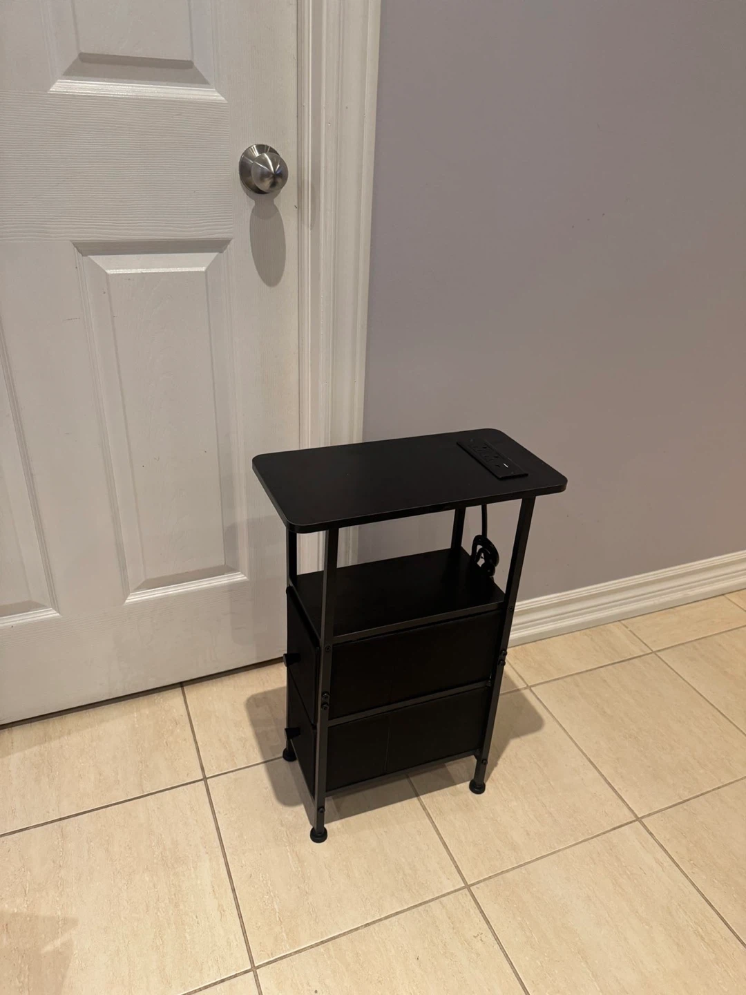 Black Slim Side Table with Charging Station