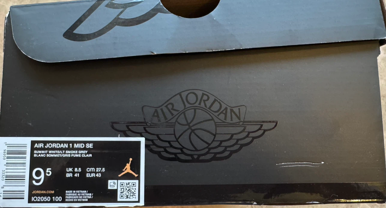 Air Jordan 1 Mid SE Summit White/Lt Smoke Grey Size 9.5 - photo 5