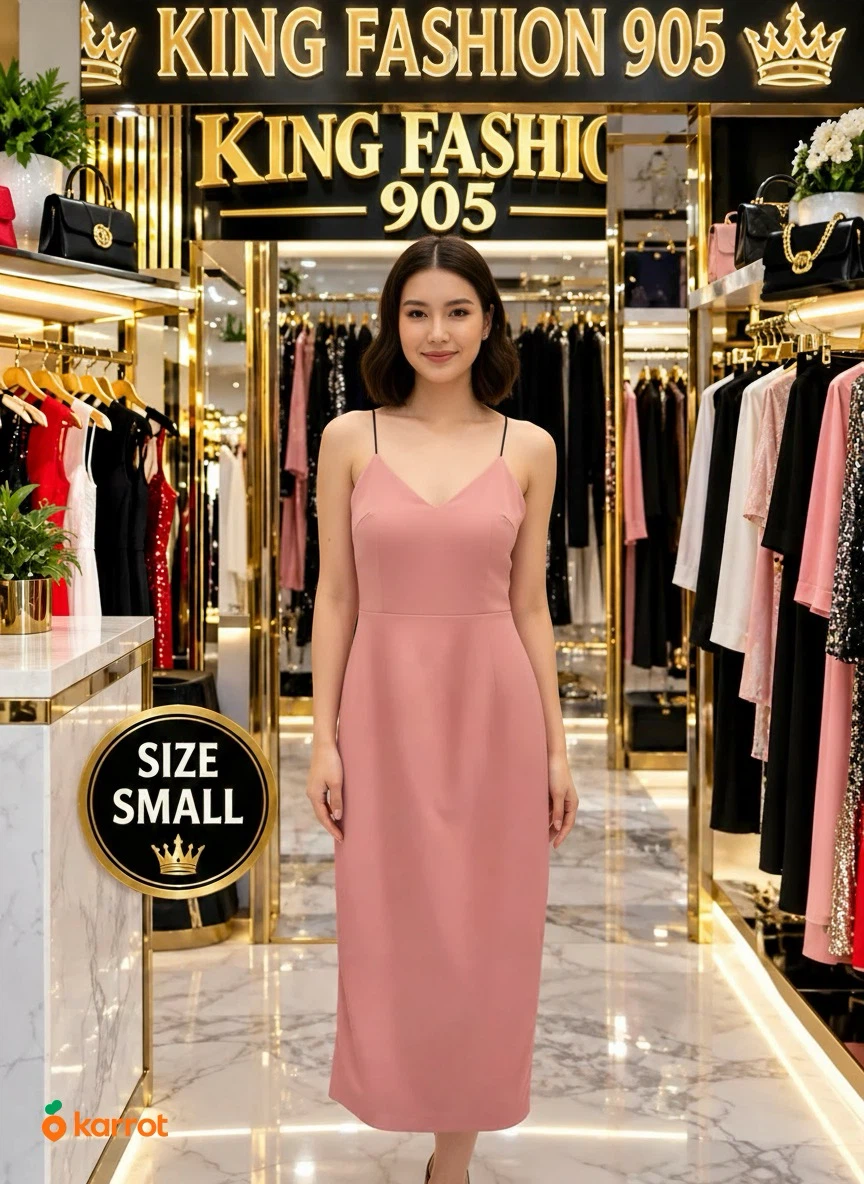 King Fashion 905 Pink Spaghetti Strap Dress