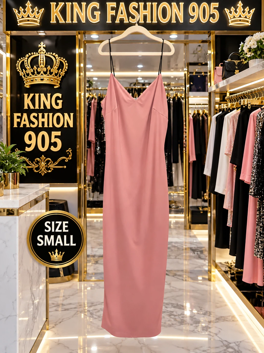 King Fashion 905 Pink Spaghetti Strap Dress - photo 2