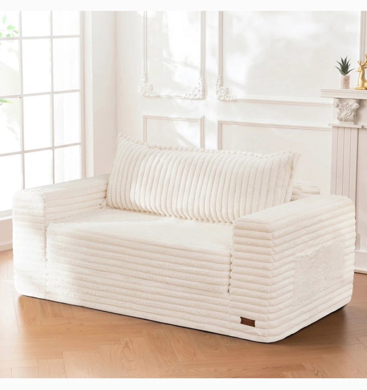New MAXYOYO: White Corduroy convertible Sofa
