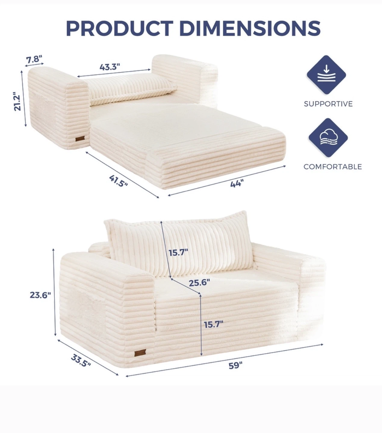 New MAXYOYO: White Corduroy convertible Sofa - photo 2