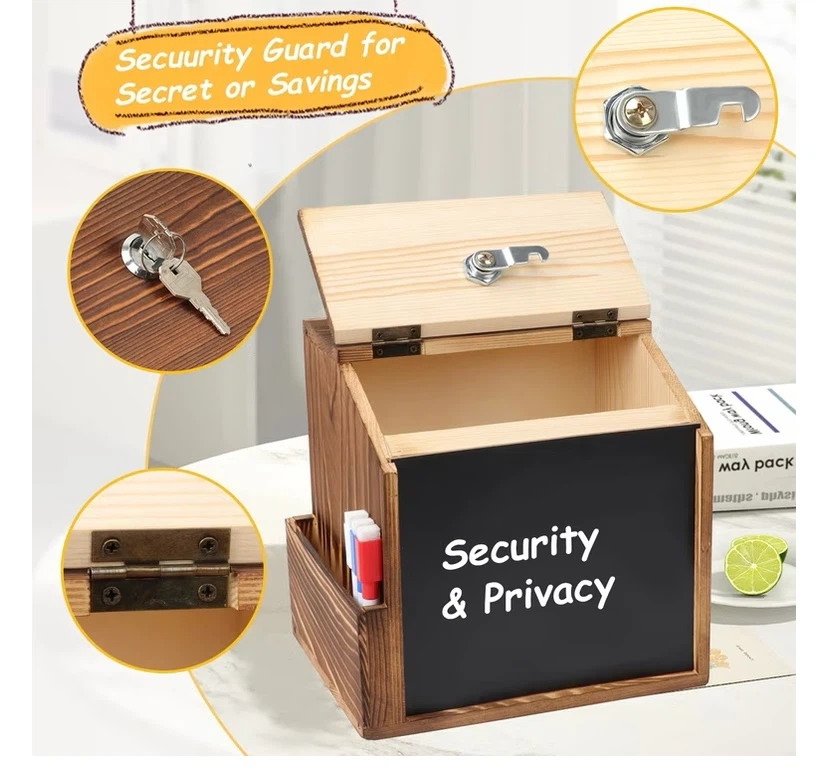 Wooden Locking Suggestion Box with Chalkboard - photo 3