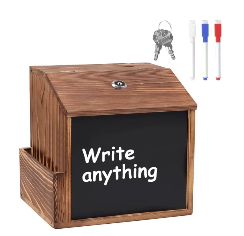 Wooden Locking Suggestion Box with Chalkboard - photo 4