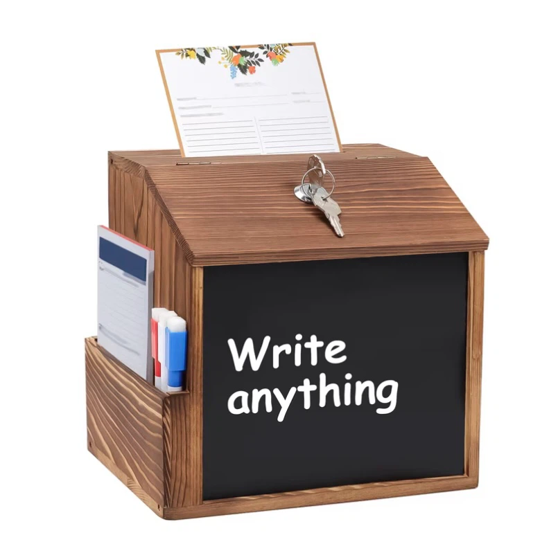 Wooden Locking Suggestion Box with Chalkboard