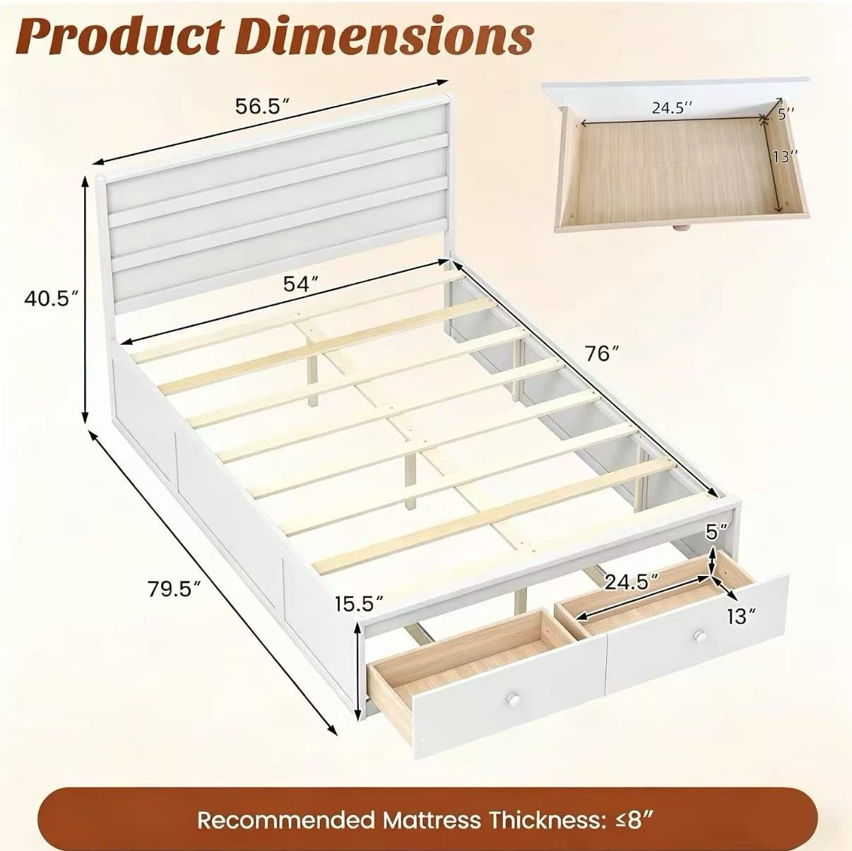 White Full Size Platform Bed - photo 2
