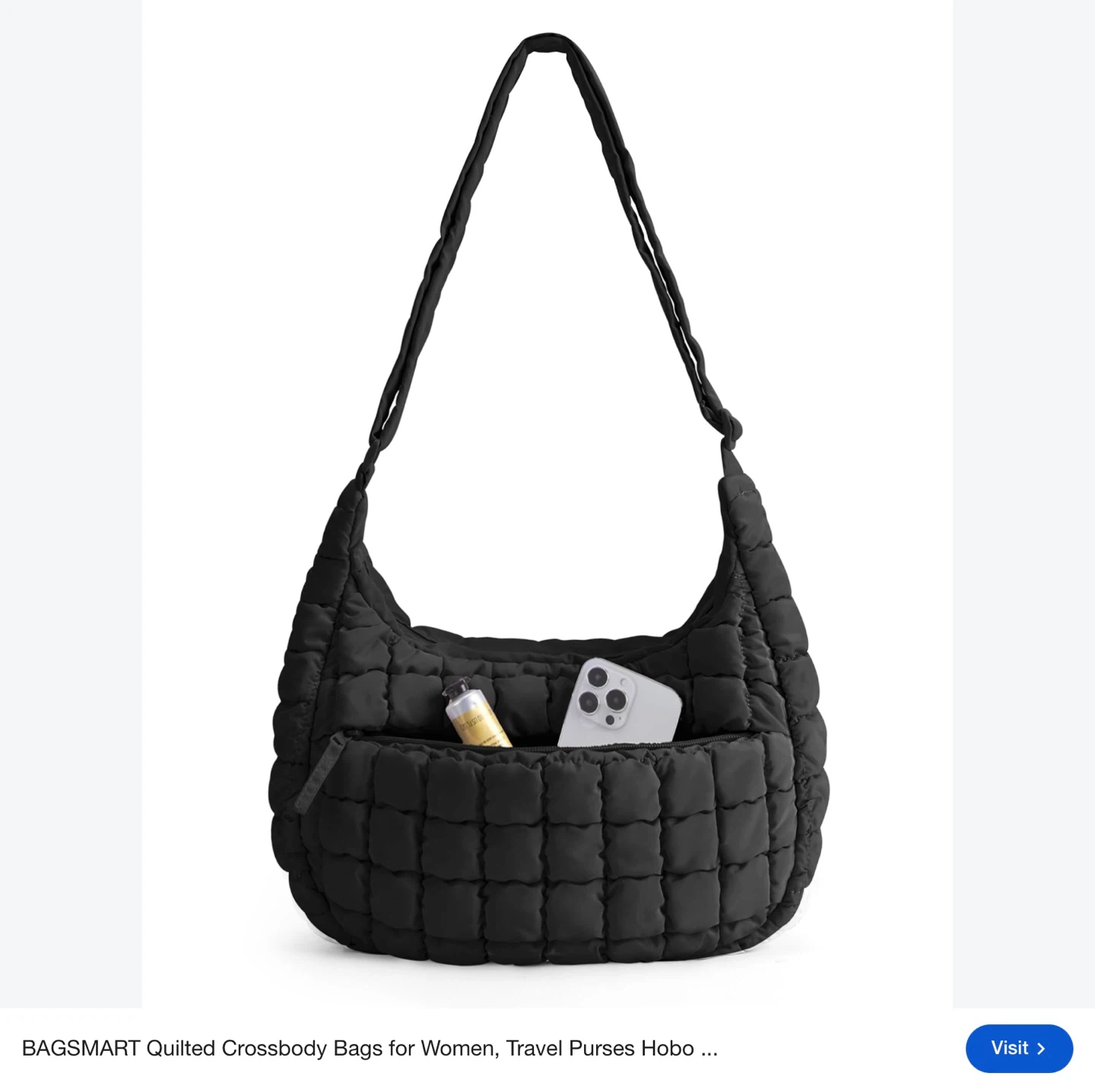 BAGSMART 20L Quilted Crossbody Tote Bag, Power Black