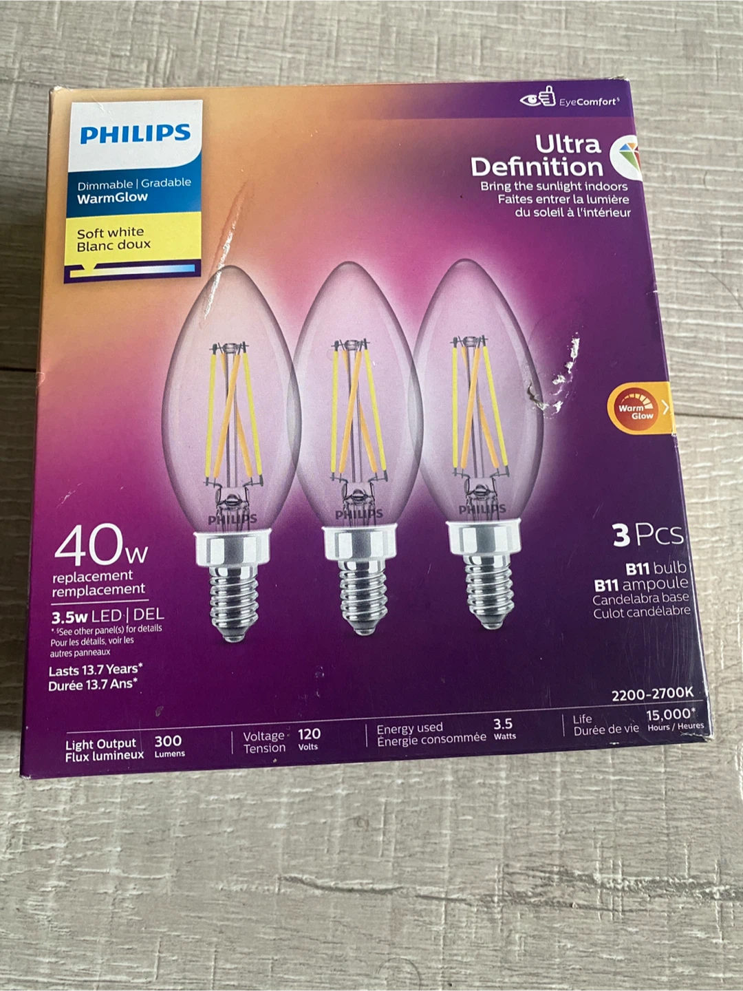 Philips LED B11 Dimmable Light Bulbs - 3 Pack