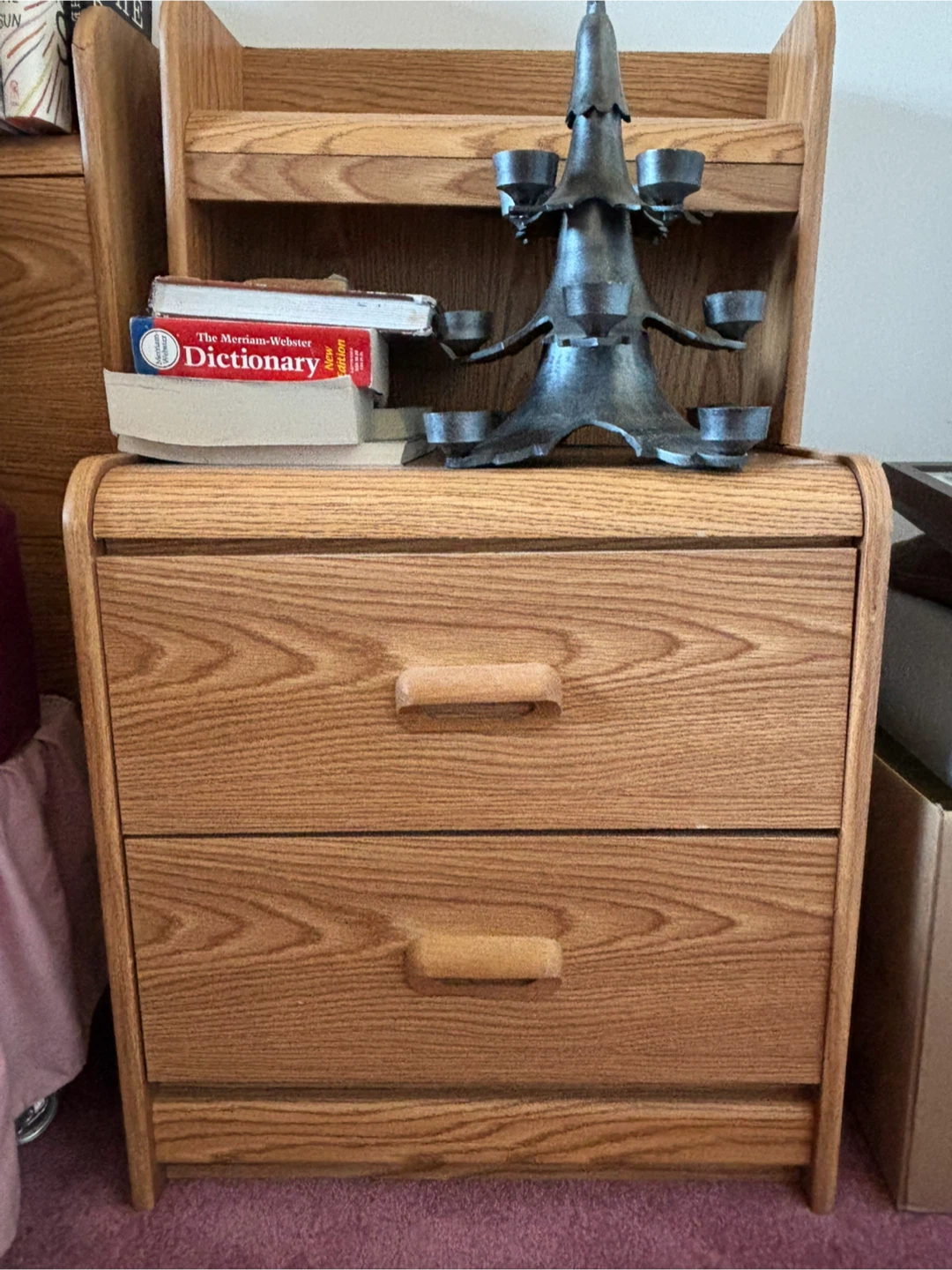 Oak laminate bedroom furniture set with dresser and nightstand