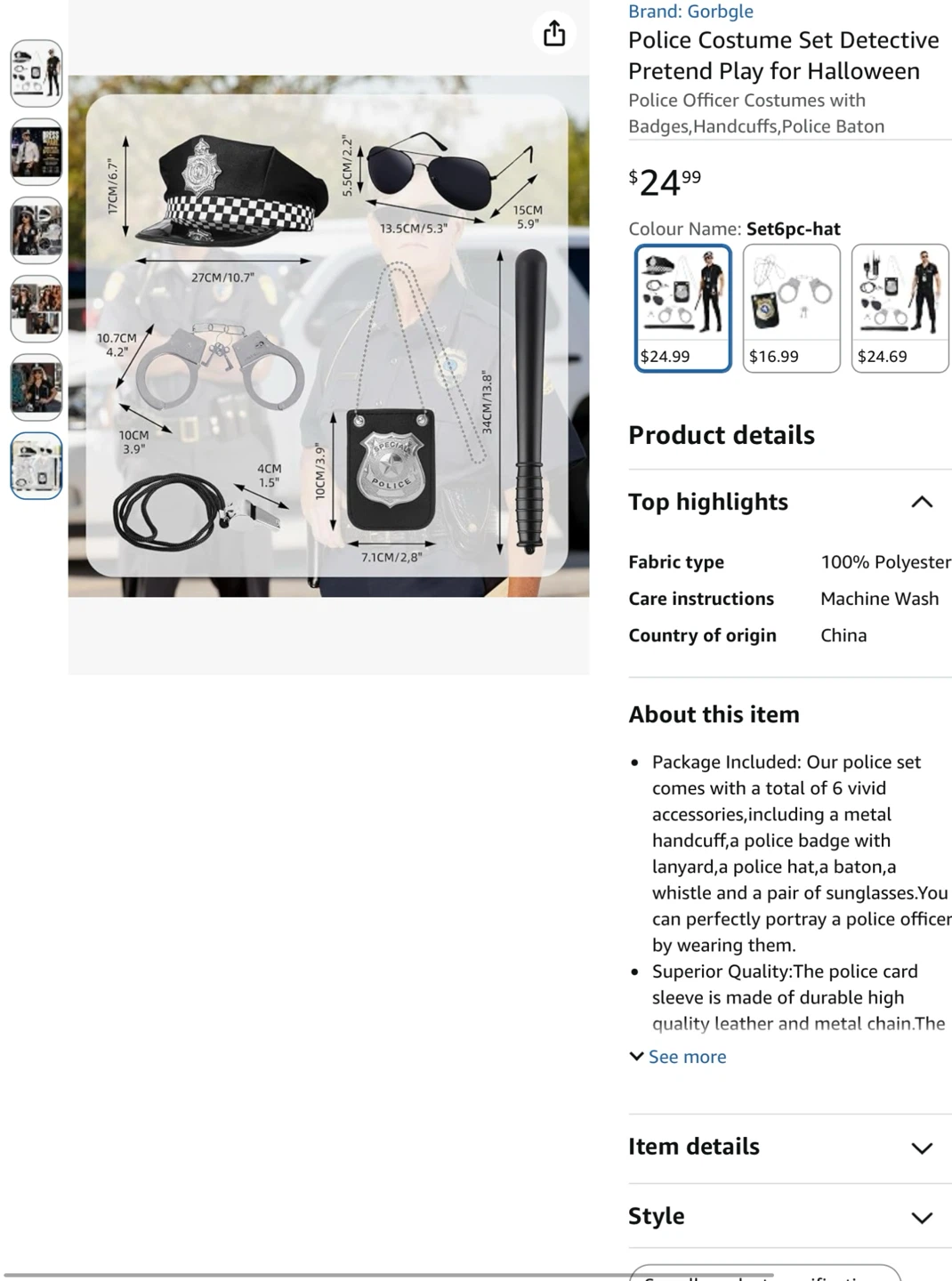 New unisex Police Costume Accessory Set - photo 3