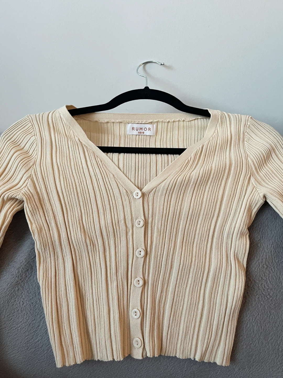 Cream/Beige Ribbed Button-Front Top – XS/S